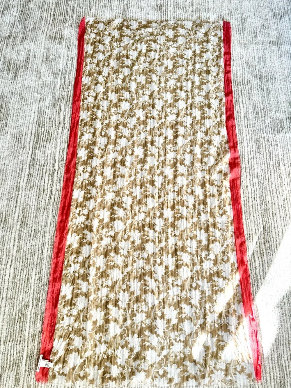 Banana Republic Beige Floral Scarf with Coral Trim